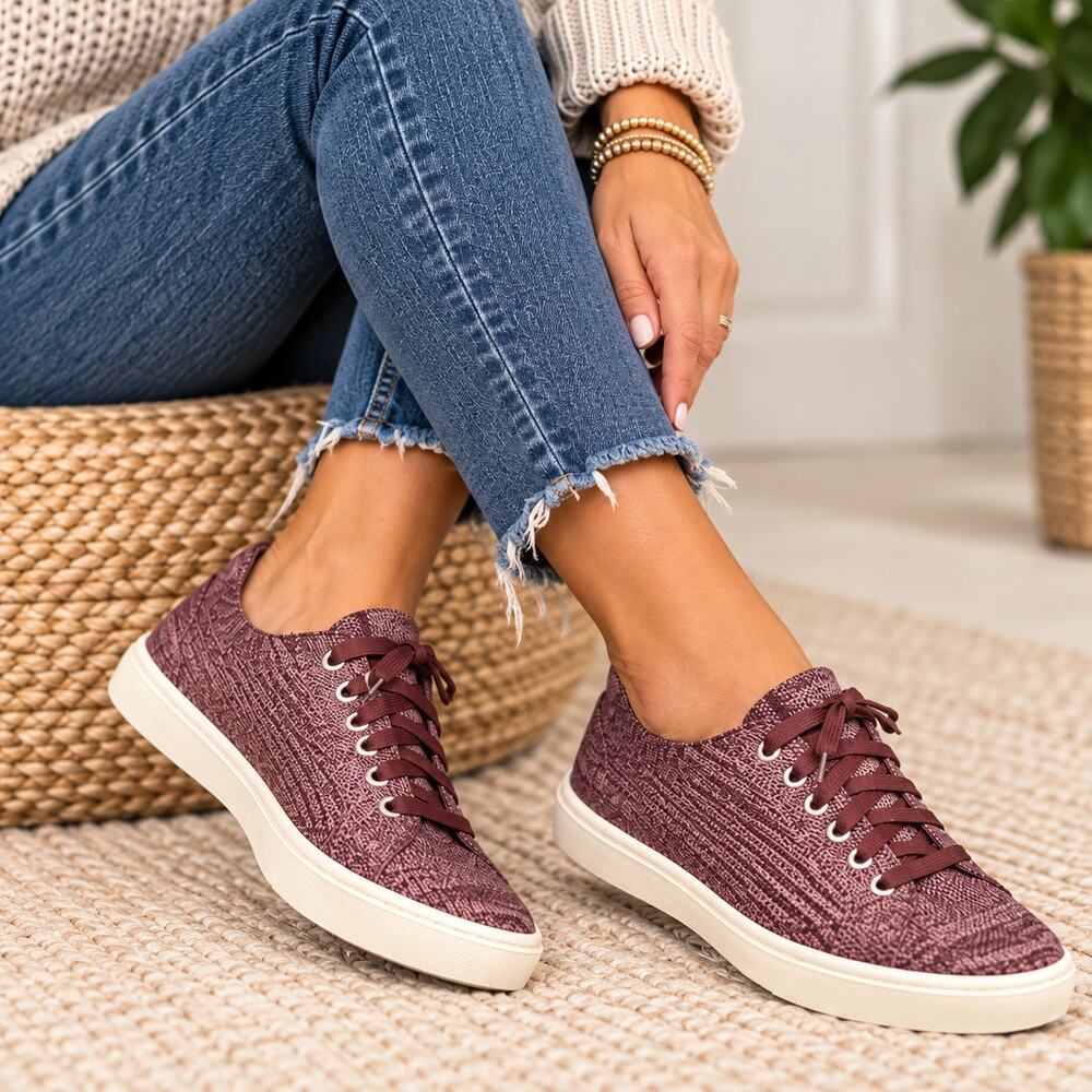 L.L.Bean Eco Bay Knit Sneakers Plum Purple Washable Comfort Shoes Size 7